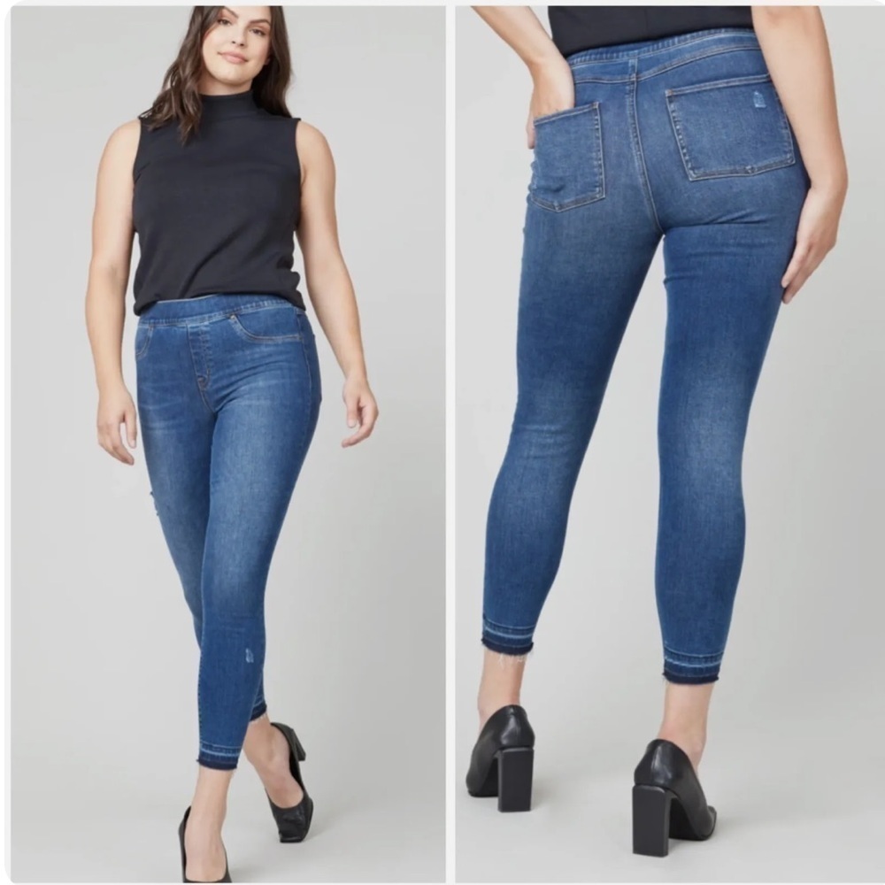 Spanx Distressed Ankle Skinny Jeans in Medium Wash High Rise Sz XS Style 20203R